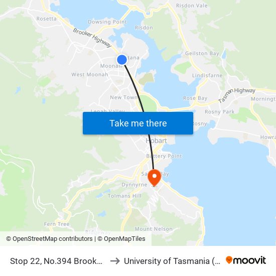 Stop 22, No.394 Brooker Hwy to University of Tasmania (UTAS) map