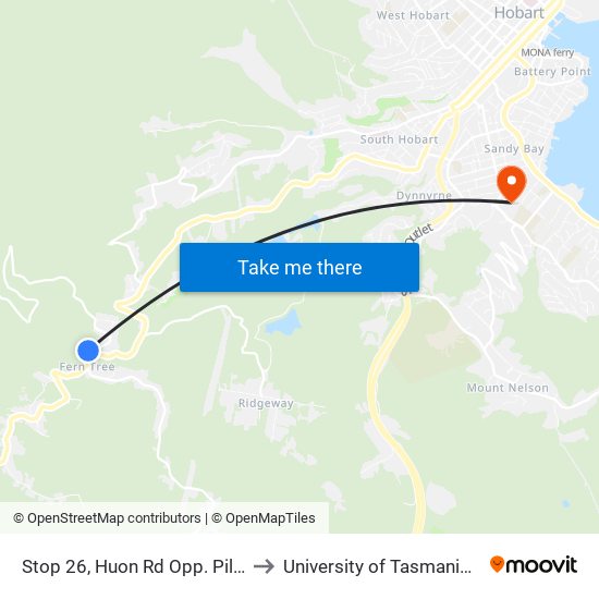 Stop 26, Huon Rd Opp. Pillinger Dr to University of Tasmania (UTAS) map