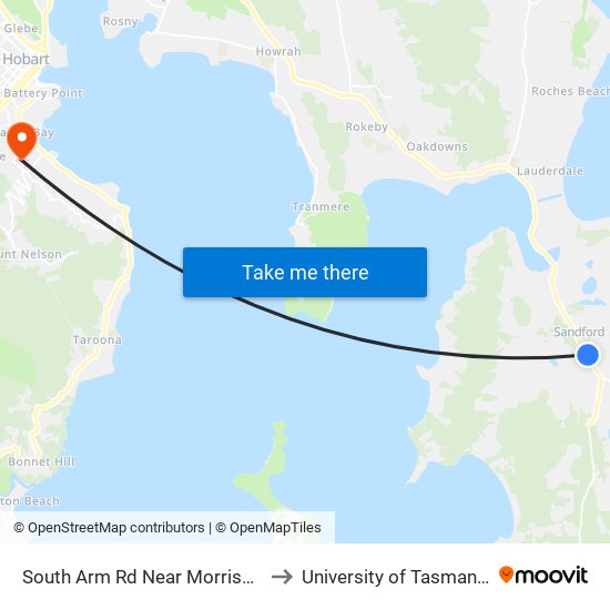 South Arm Rd Near Morrisby Orchards to University of Tasmania (UTAS) map