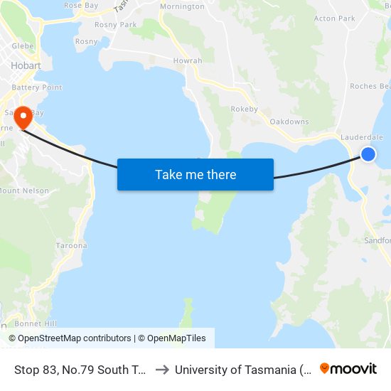 Stop 83, No.79 South Terrace to University of Tasmania (UTAS) map