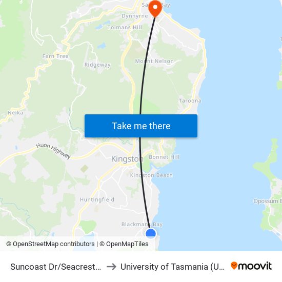 Suncoast Dr/Seacrest Ave to University of Tasmania (UTAS) map