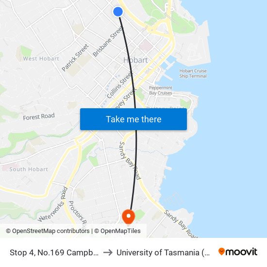 Stop 4, No.169 Campbell St to University of Tasmania (UTAS) map