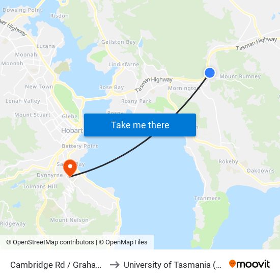 Cambridge Rd / Grahams Rd to University of Tasmania (UTAS) map