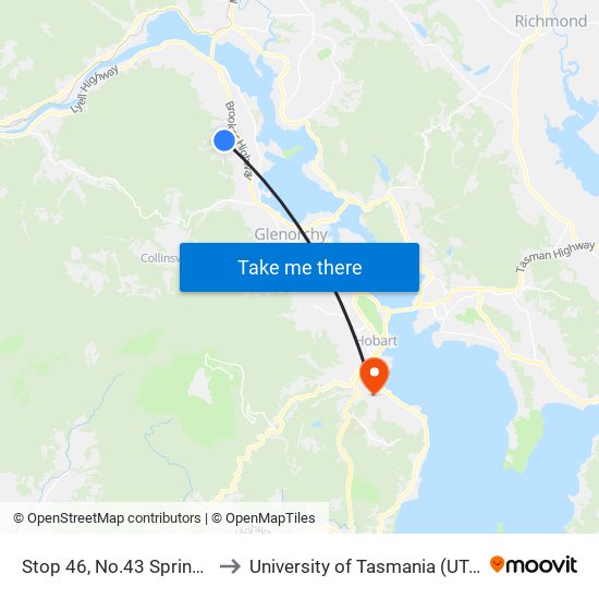 Stop 46, No.43 Spring St to University of Tasmania (UTAS) map