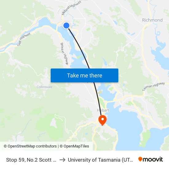 Stop 59, No.2 Scott Rd to University of Tasmania (UTAS) map