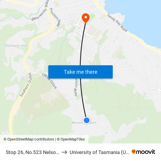 Stop 26, No.523 Nelson Rd to University of Tasmania (UTAS) map