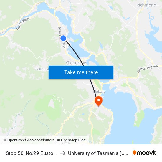 Stop 50, No.29 Euston St to University of Tasmania (UTAS) map