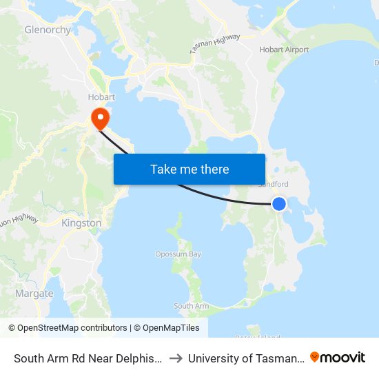South Arm Rd Near Delphis Dr Junction to University of Tasmania (UTAS) map