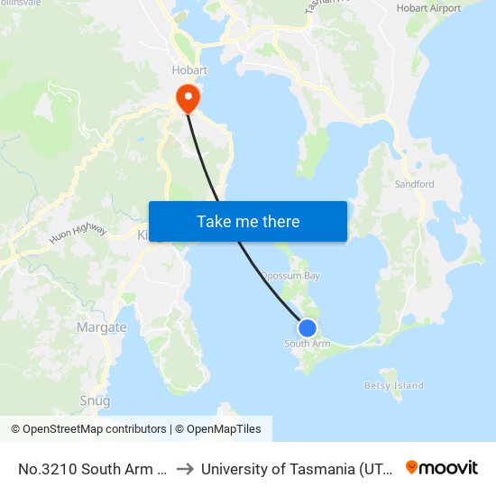 No.3210 South Arm Rd to University of Tasmania (UTAS) map