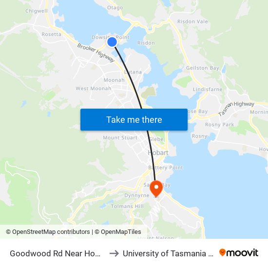 Goodwood Rd Near Howard Rd to University of Tasmania (UTAS) map