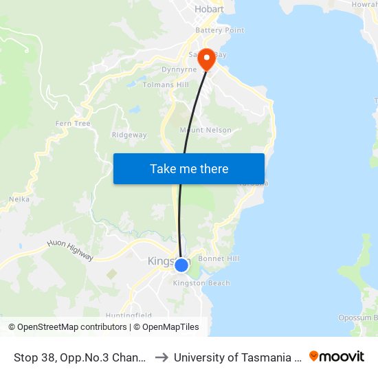 Stop 38, Opp.No.3 Channel Hwy to University of Tasmania (UTAS) map