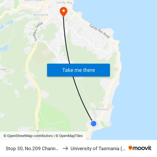 Stop 30, No.209 Channel Hwy to University of Tasmania (UTAS) map