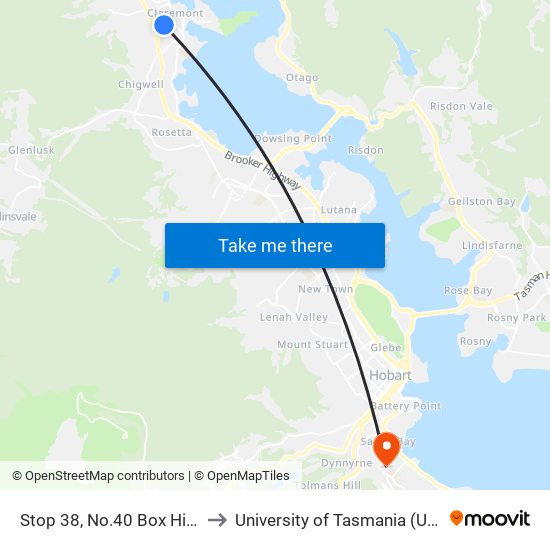 Stop 38, No.40 Box Hill Rd to University of Tasmania (UTAS) map