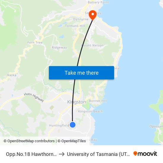 Opp.No.18 Hawthorn Dr to University of Tasmania (UTAS) map