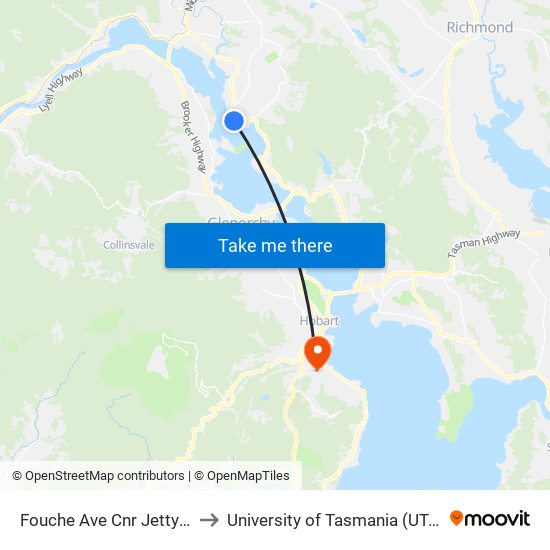 Fouche Ave Cnr Jetty Rd to University of Tasmania (UTAS) map