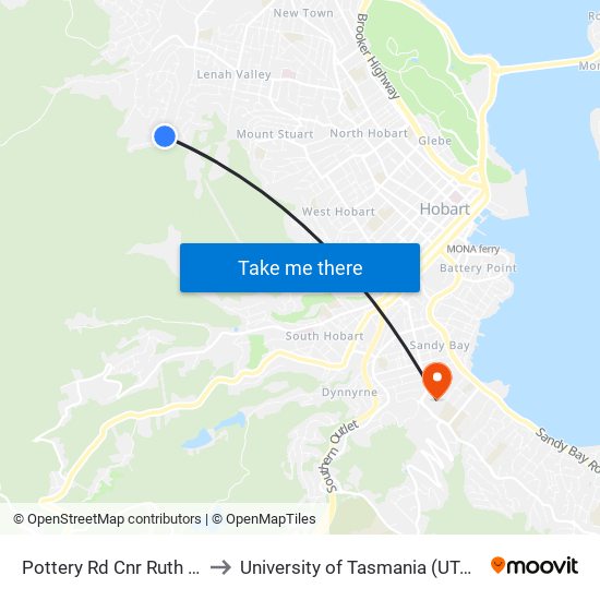 Pottery Rd Cnr Ruth Dr to University of Tasmania (UTAS) map