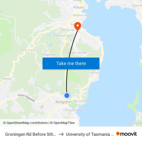 Groningen Rd Before Sthn Outlet to University of Tasmania (UTAS) map