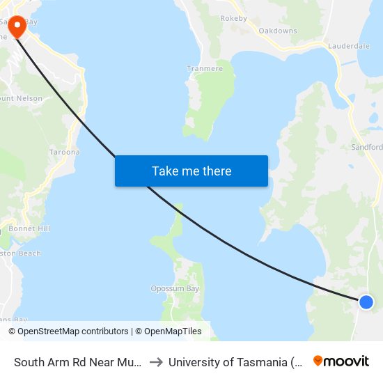 South Arm Rd Near Musk Rd to University of Tasmania (UTAS) map