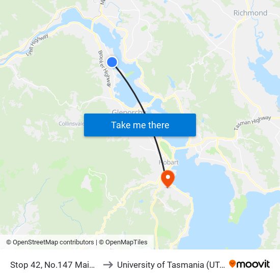 Stop 42, No.147 Main Rd to University of Tasmania (UTAS) map