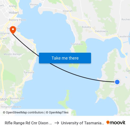 Rifle Range Rd Cnr Dixon Point Rd to University of Tasmania (UTAS) map