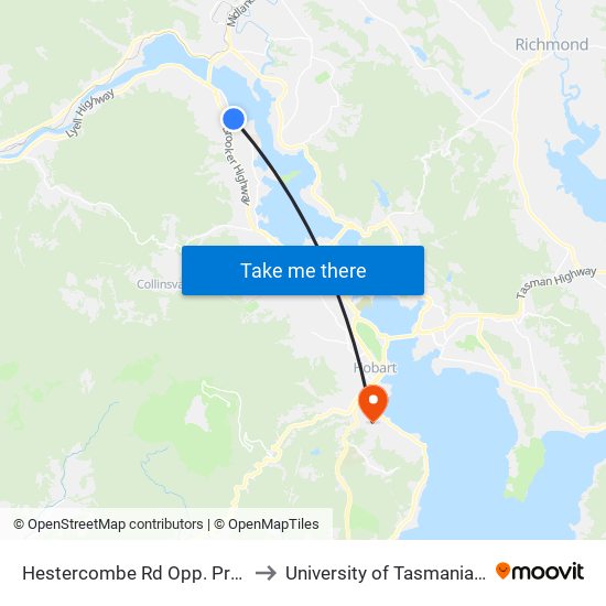 Hestercombe Rd Opp. Presnell St to University of Tasmania (UTAS) map