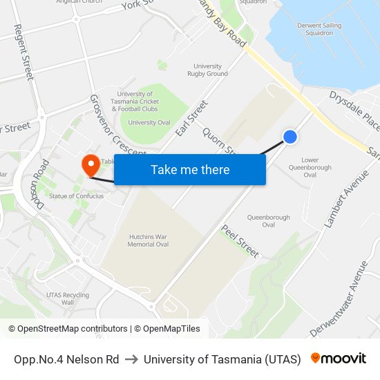 Opp.No.4 Nelson Rd to University of Tasmania (UTAS) map