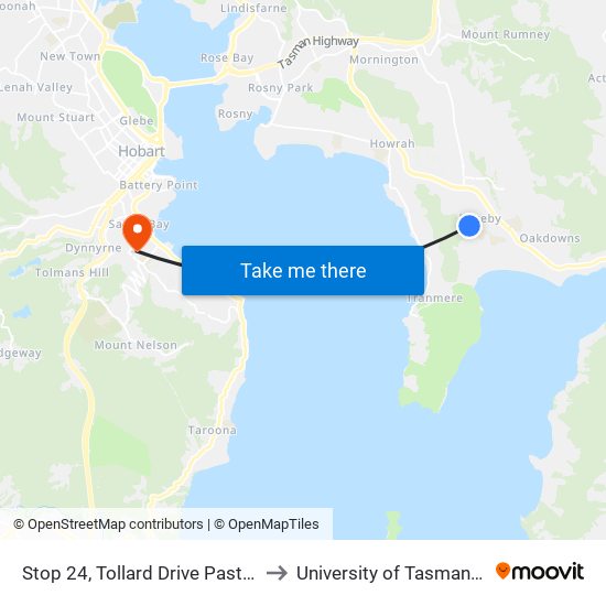 Stop 24, Tollard Drive Past Hart Place to University of Tasmania (UTAS) map