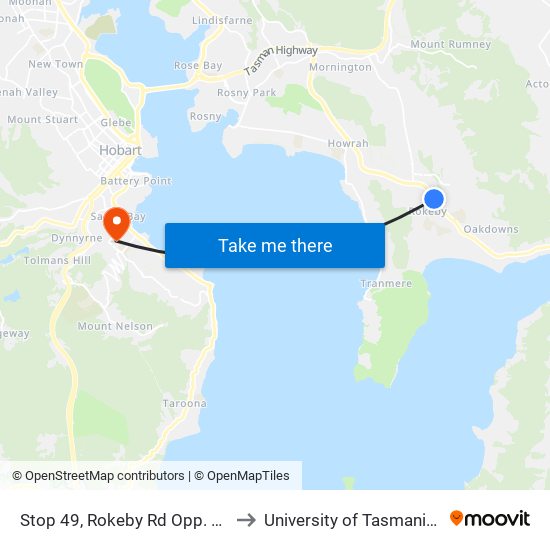 Stop 49, Rokeby Rd Opp. Diosma St to University of Tasmania (UTAS) map