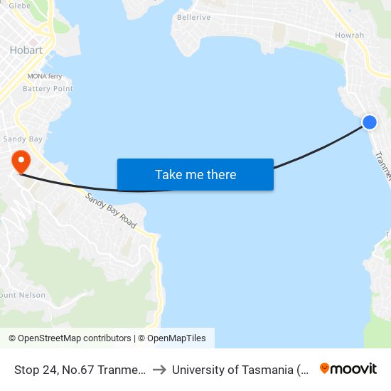 Stop 24, No.67 Tranmere Rd to University of Tasmania (UTAS) map