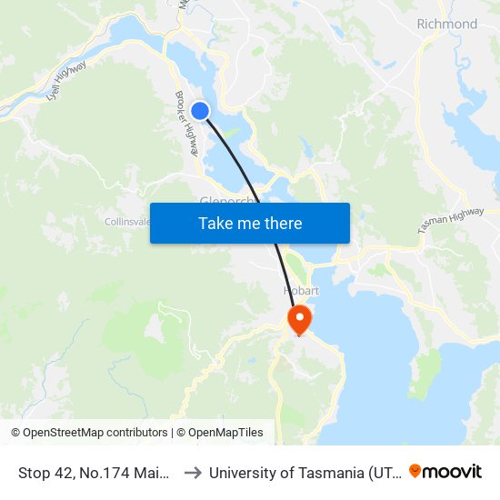 Stop 42, No.174 Main Rd to University of Tasmania (UTAS) map