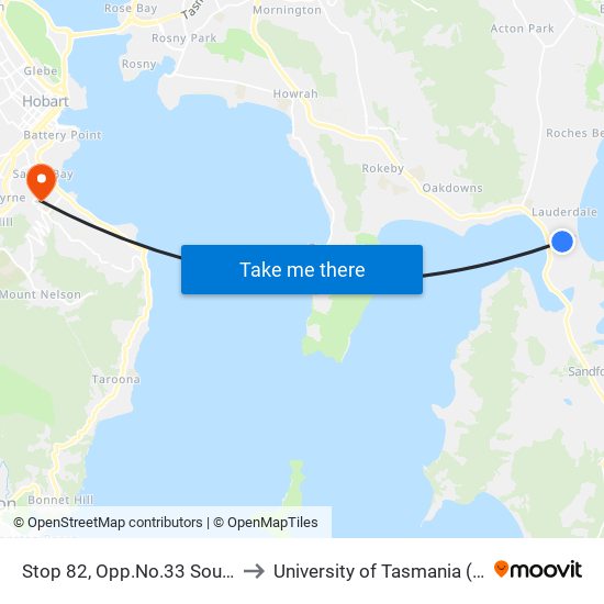 Stop 82, Opp.No.33 South Tce to University of Tasmania (UTAS) map