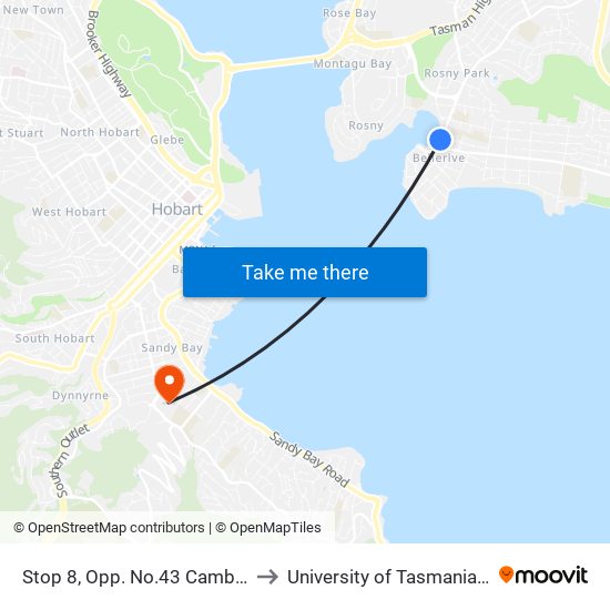 Stop 8, Opp. No.43 Cambridge Rd to University of Tasmania (UTAS) map