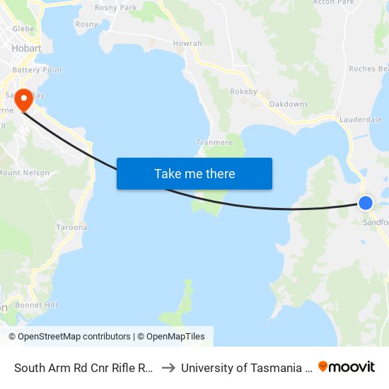 South Arm Rd Cnr Rifle Range Rd to University of Tasmania (UTAS) map