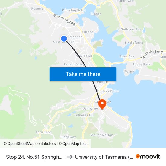 Stop 24, No.51 Springfield Ave to University of Tasmania (UTAS) map