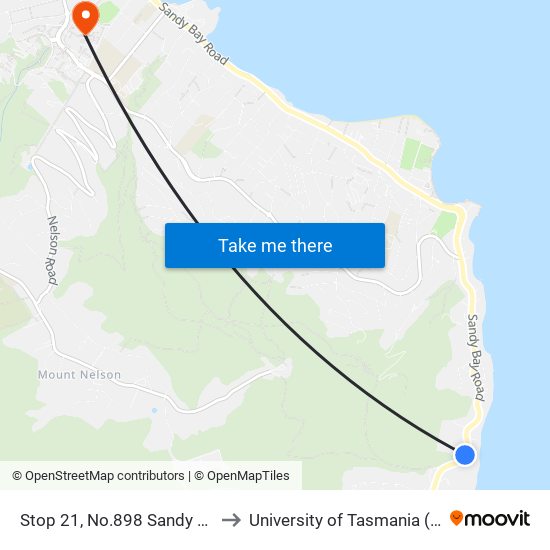 Stop 21, No.898 Sandy Bay Rd to University of Tasmania (UTAS) map