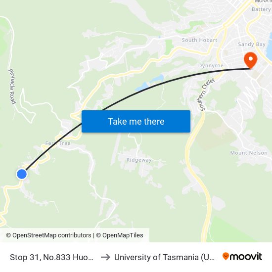 Stop 31, No.833 Huon Rd to University of Tasmania (UTAS) map