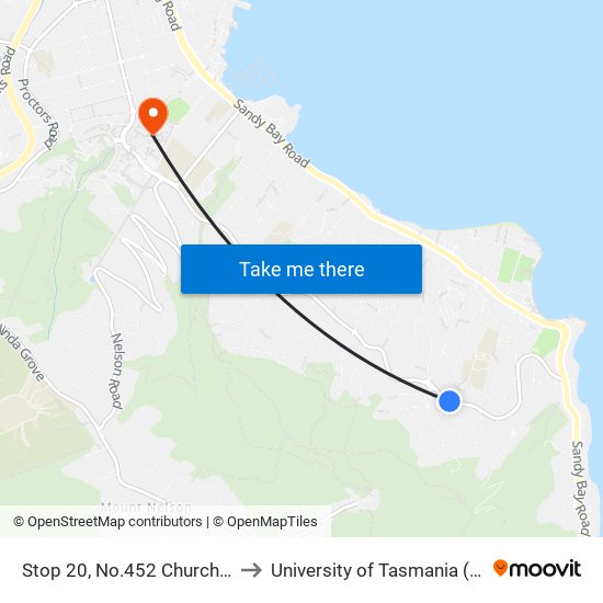 Stop 20, No.452 Churchill Ave to University of Tasmania (UTAS) map