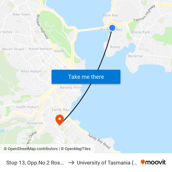 Stop 13, Opp.No.2 Rosny Esp to University of Tasmania (UTAS) map