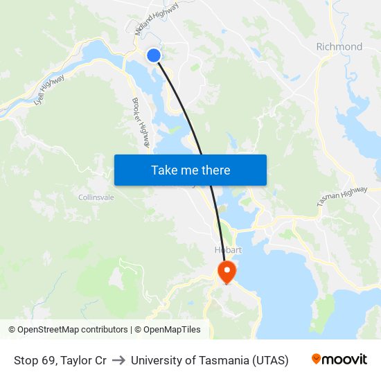 Stop 69, Taylor Cr to University of Tasmania (UTAS) map