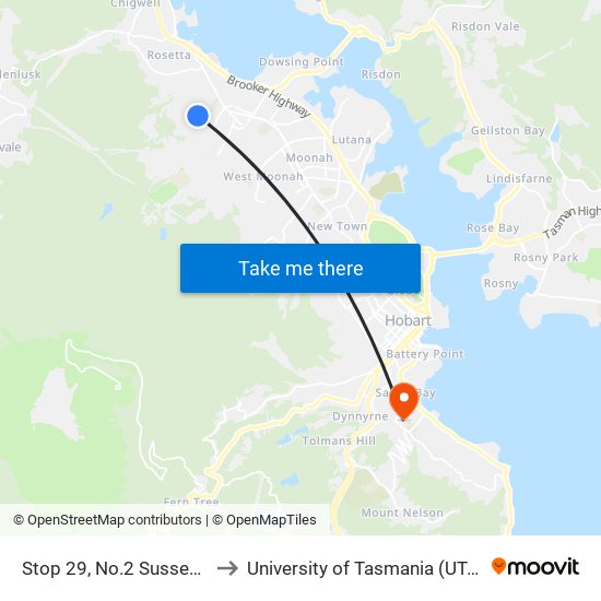 Stop 29, No.2 Sussex St to University of Tasmania (UTAS) map