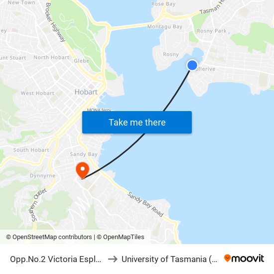 Opp.No.2 Victoria Esplanade to University of Tasmania (UTAS) map