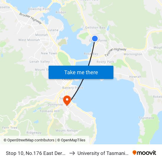 Stop 10, No.176 East Derwent Hwy to University of Tasmania (UTAS) map