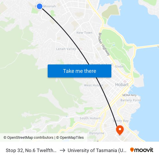 Stop 32, No.6 Twelfth Ave to University of Tasmania (UTAS) map