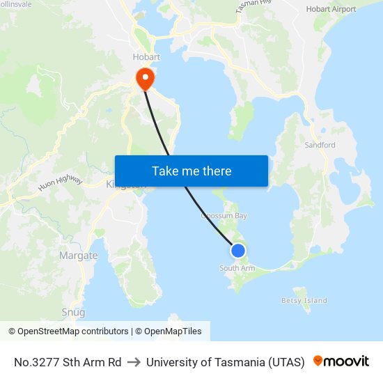 No.3277 Sth Arm Rd to University of Tasmania (UTAS) map