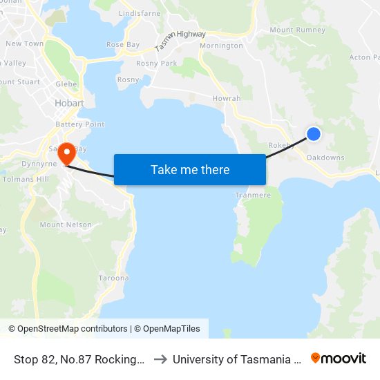 Stop 82, No.87 Rockingham Dr to University of Tasmania (UTAS) map