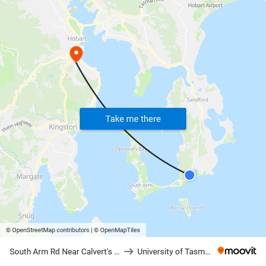 South Arm Rd Near Calvert's Lagoon Turnoff to University of Tasmania (UTAS) map