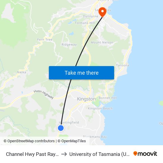 Channel Hwy Past Rays Ct to University of Tasmania (UTAS) map