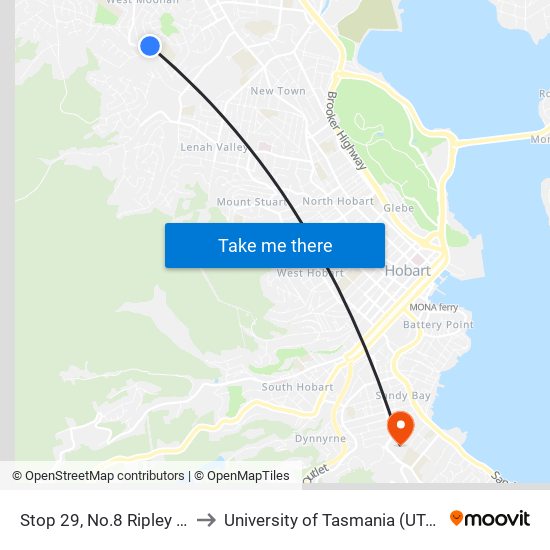Stop 29, No.8 Ripley Rd to University of Tasmania (UTAS) map