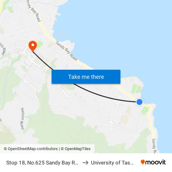 Stop 18, No.625 Sandy Bay Rd (Cnr Wayne Ave) to University of Tasmania (UTAS) map