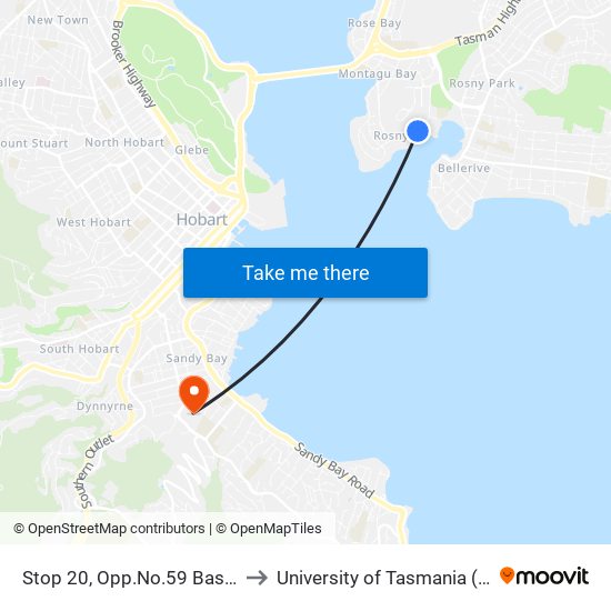 Stop 20, Opp.No.59 Bastick St to University of Tasmania (UTAS) map